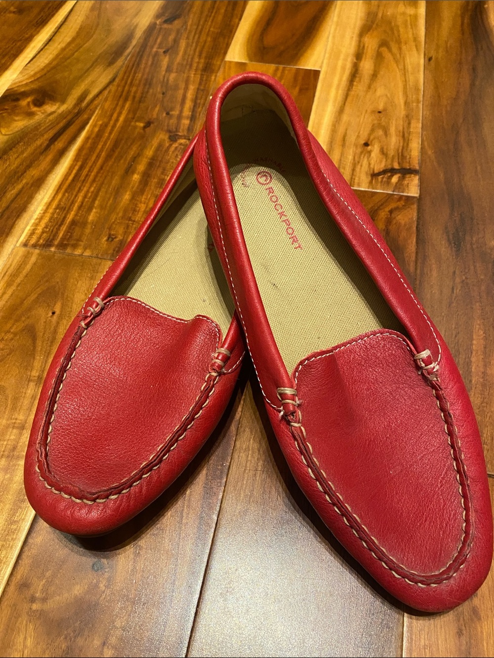 Women’s Size 8 Rockport Red Leather Washable Slip-On Driving Moccasins